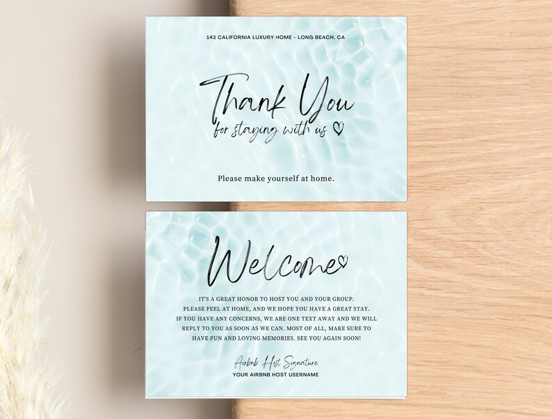 Airbnb Host Thank You Card Template Airbnb Vacation Rental Etsy