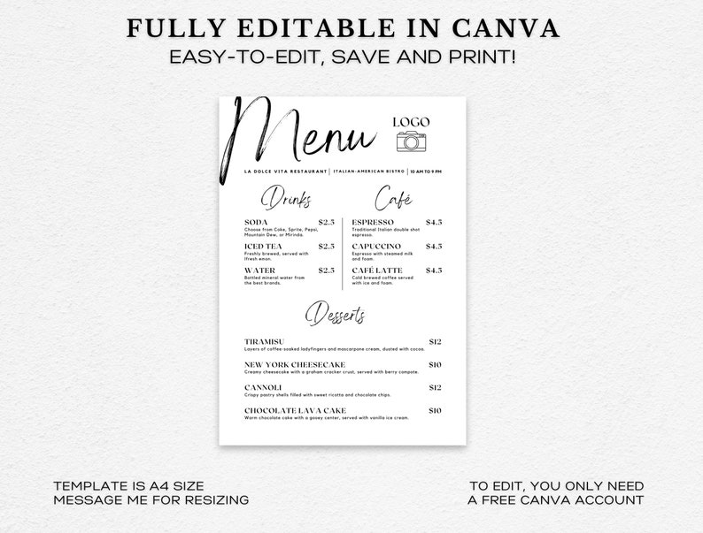 Restaurant Menu Template Bundle Modern Menu Design Simple Editable