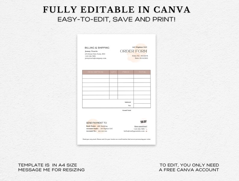 Order Form Template | Editable Small Business Printable Purchase Forms ...