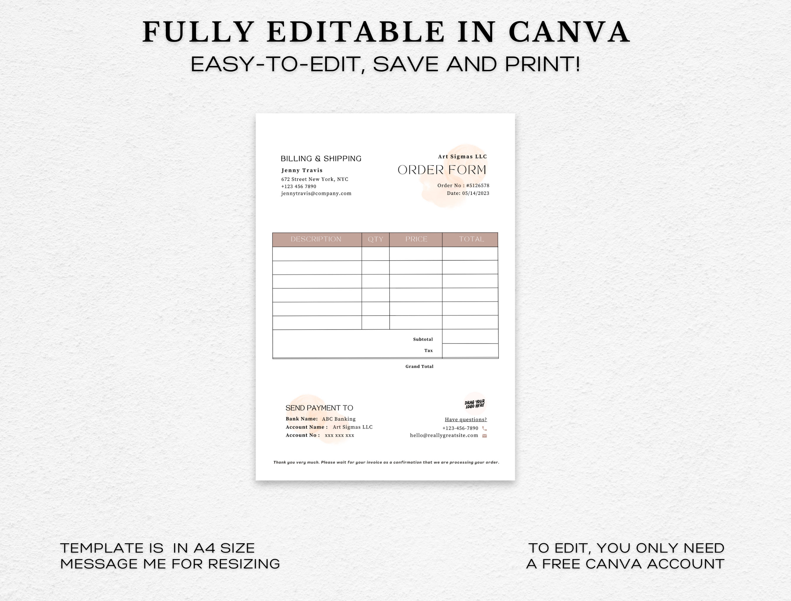 Order Form Template | Editable Small Business Printable Purchase Forms ...