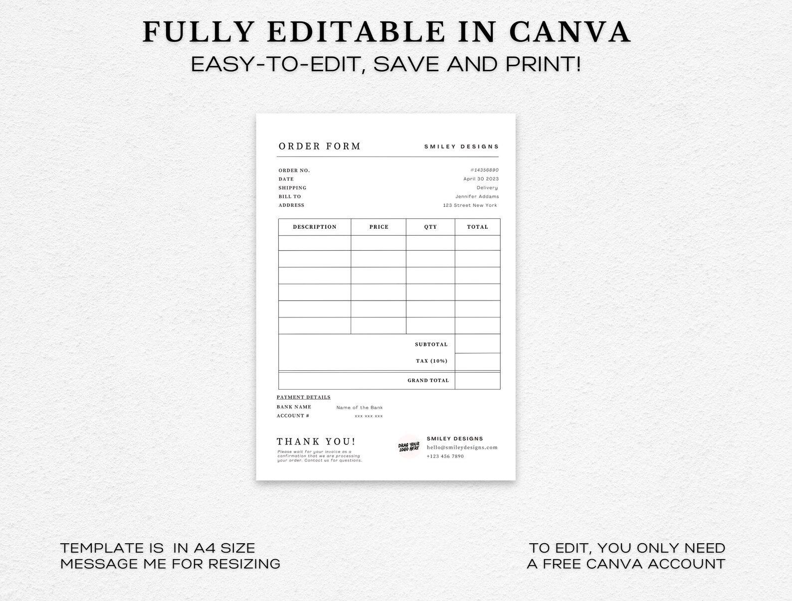 Order Form Template | Editable Small Business Printable Purchase Forms ...
