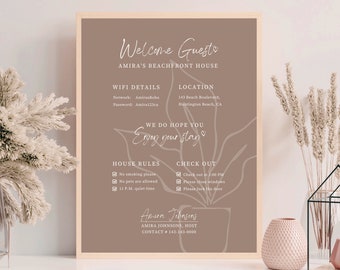 Airbnb Welcome Sign Template | Airbnb Sign Printable | Airbnb Rental Check Out, Welcome Guide, Rental House Rules, WIFI sign All in One Page