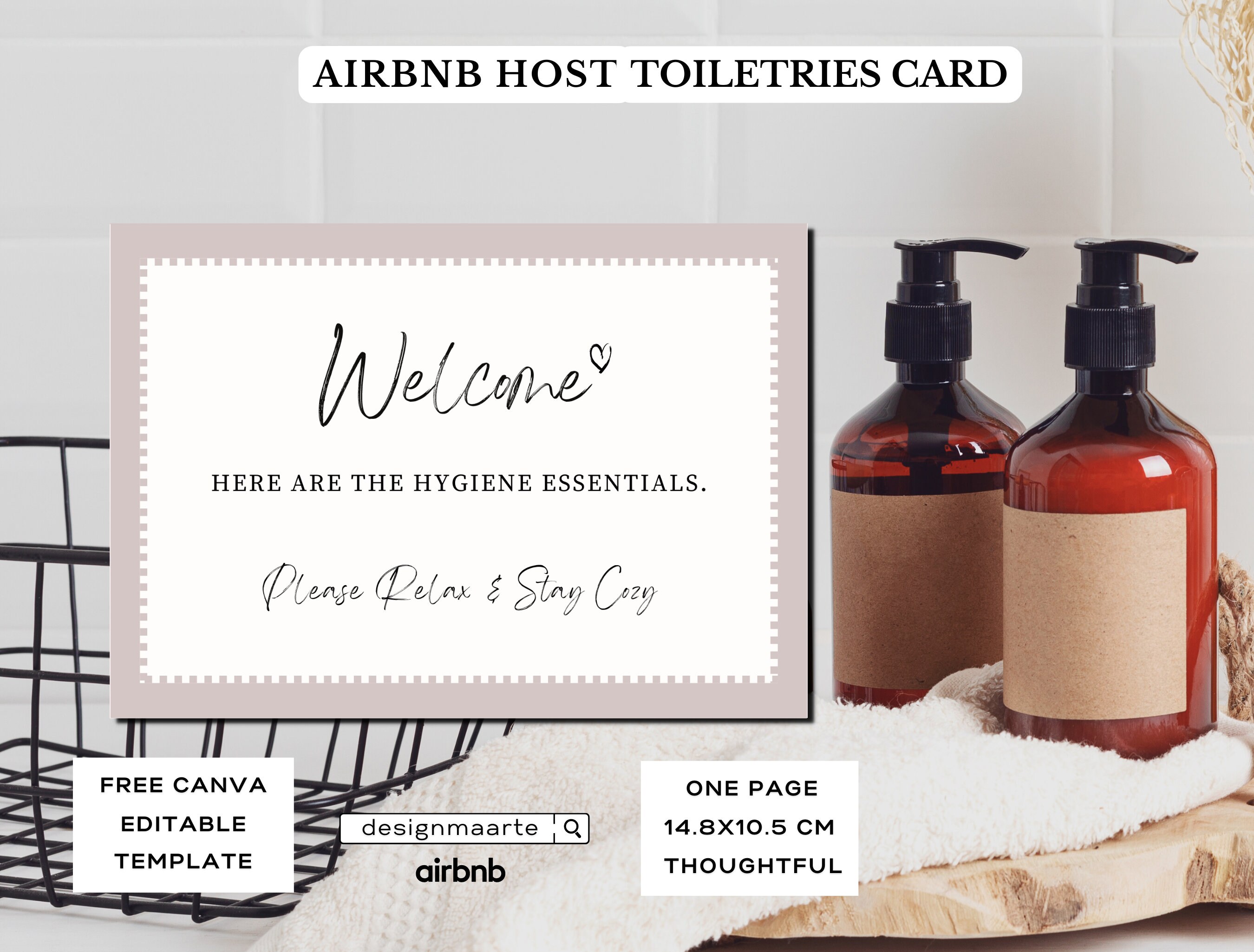Airbnb Bathroom Basket Card Airbnb Host Sign for Toiletries Postcard Airbnb Editable Canva ...