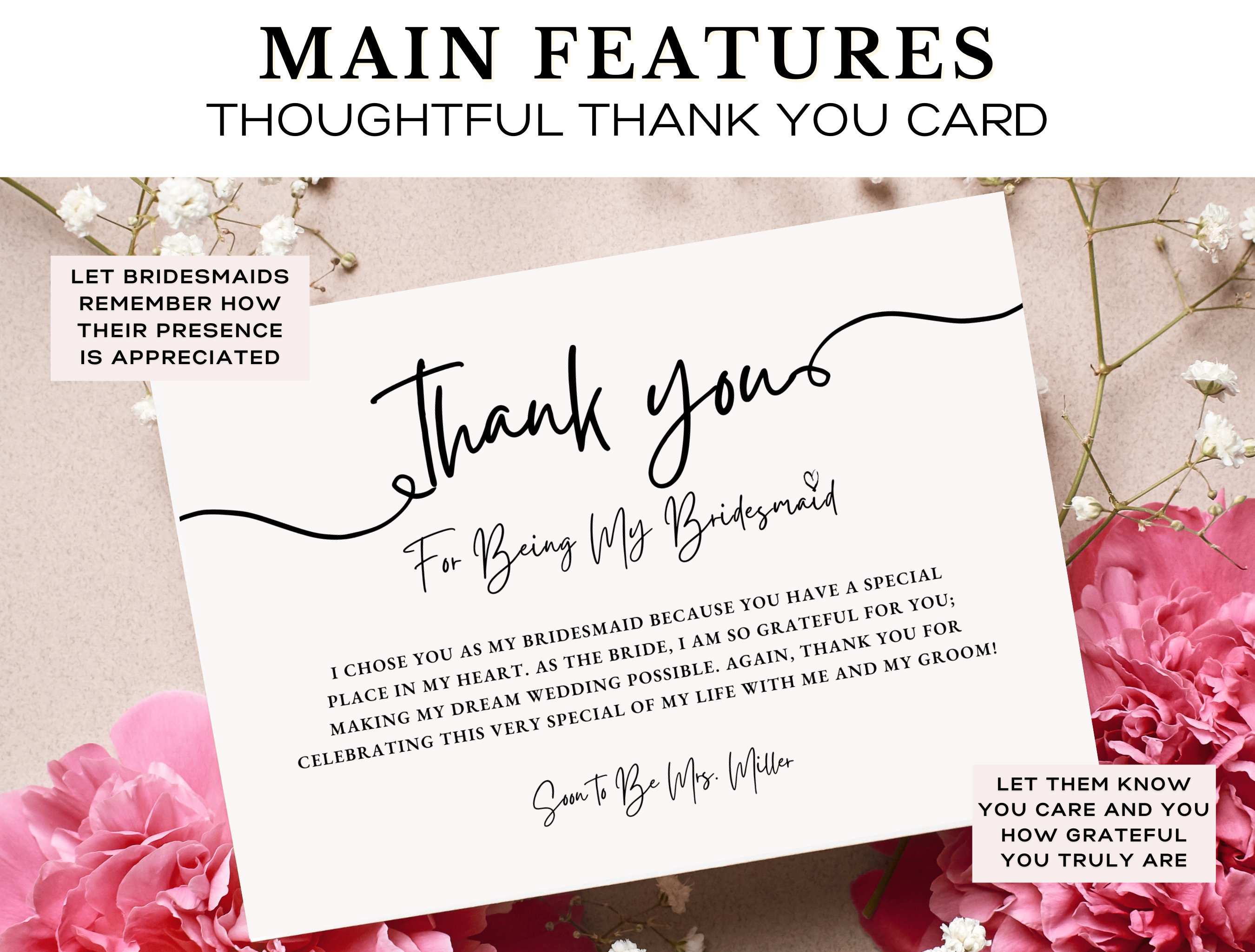 Bridesmaid Thank You Card Editable Bridesmaid Gift Box Inserts Thank ...
