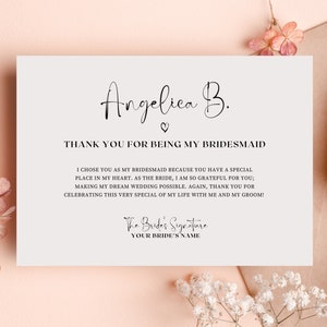 Bridesmaid Thank You Card Editable Bridesmaid Gift Box Inserts Thank ...