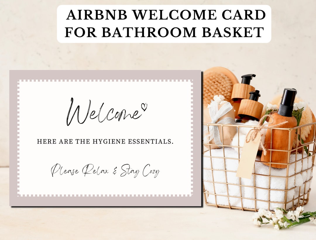 Airbnb Bathroom Basket Card Airbnb Host Sign for Toiletries Postcard Airbnb Editable Canva ...