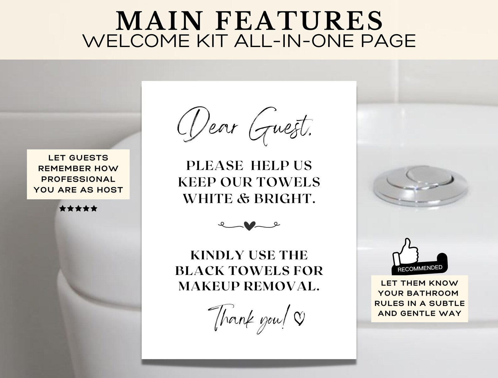 Airbnb Sign Makeup Removal Towel Template Airbnb Bathroom Sign for Wall ...