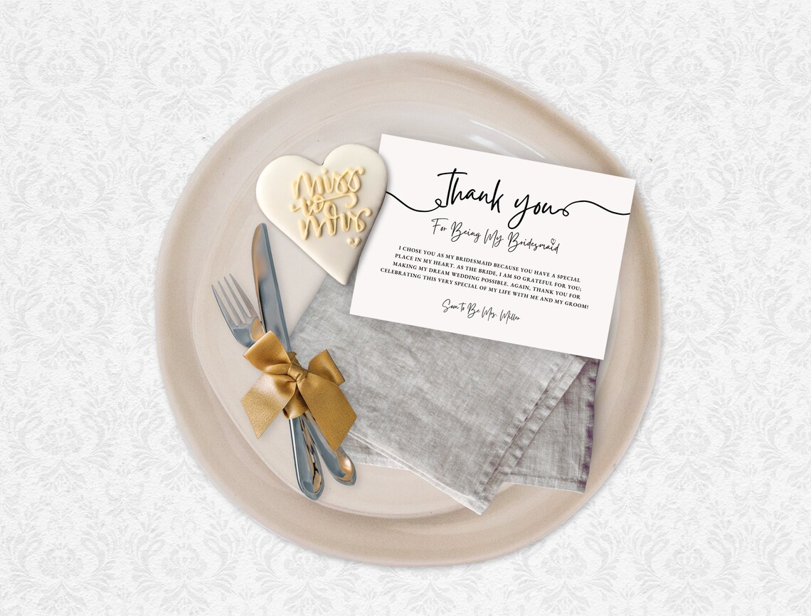 Bridesmaid Thank You Card Editable Bridesmaid Gift Box Inserts Thank ...