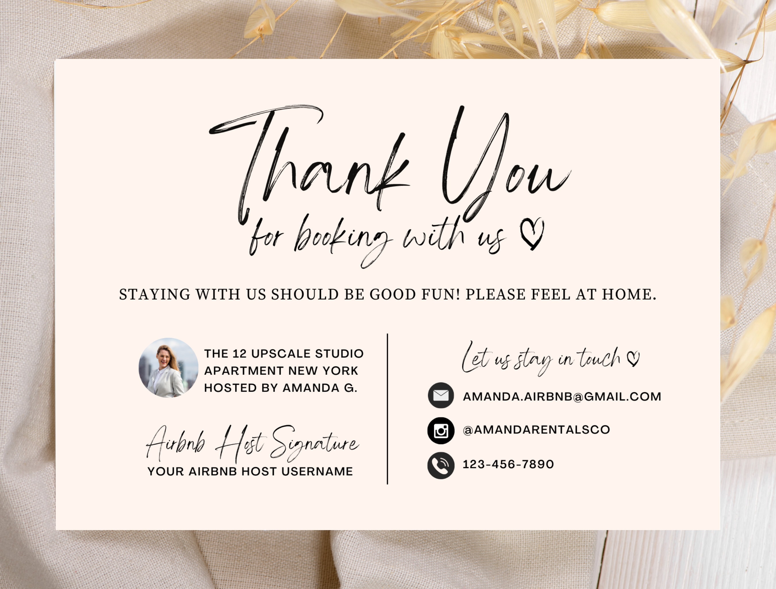 Airbnb Host Thank You Card Template Airbnb Vacation Rental Etsy