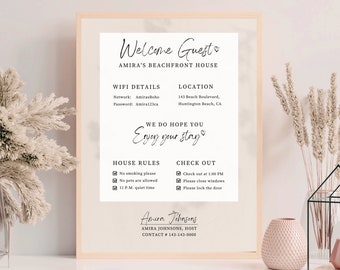 Airbnb Welcome Sign Template | Airbnb Sign Printable | Airbnb Rental Check Out, Welcome Guide, Rental House Rules, WIFI sign All in One Page