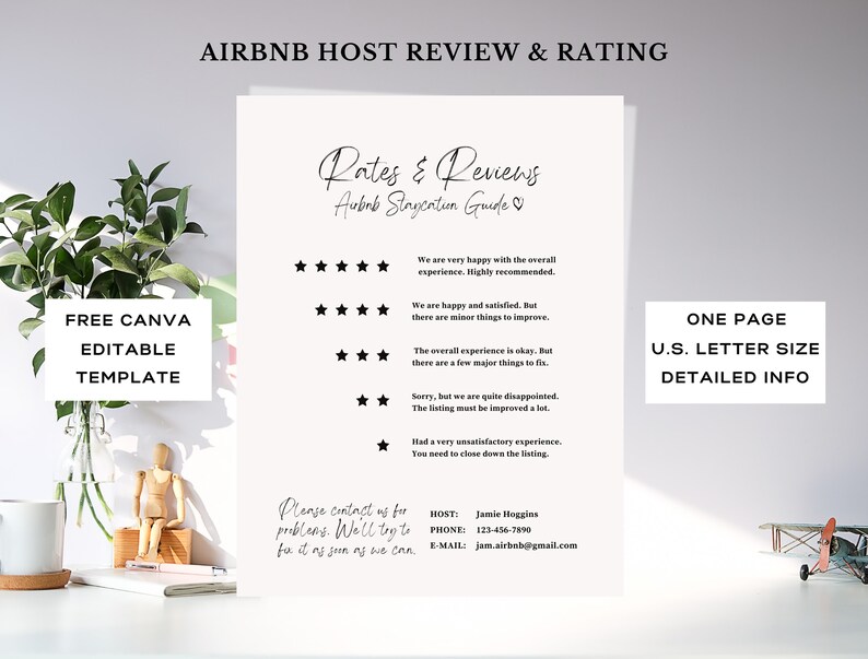 Airbnb Review Rating Sign Template Airbnb Five Star Superhost Printable