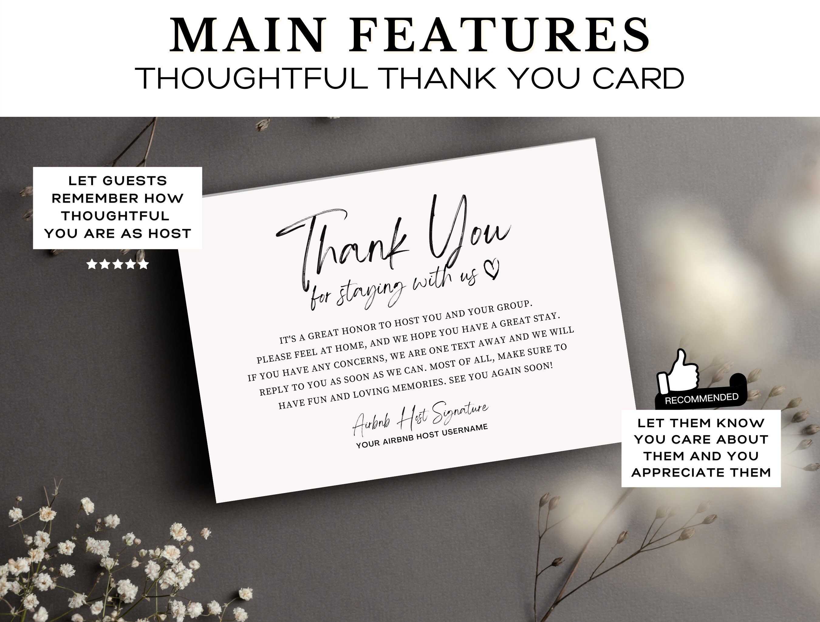 Airbnb Host Thank You Card Template Editable Canva Airbnb Rental