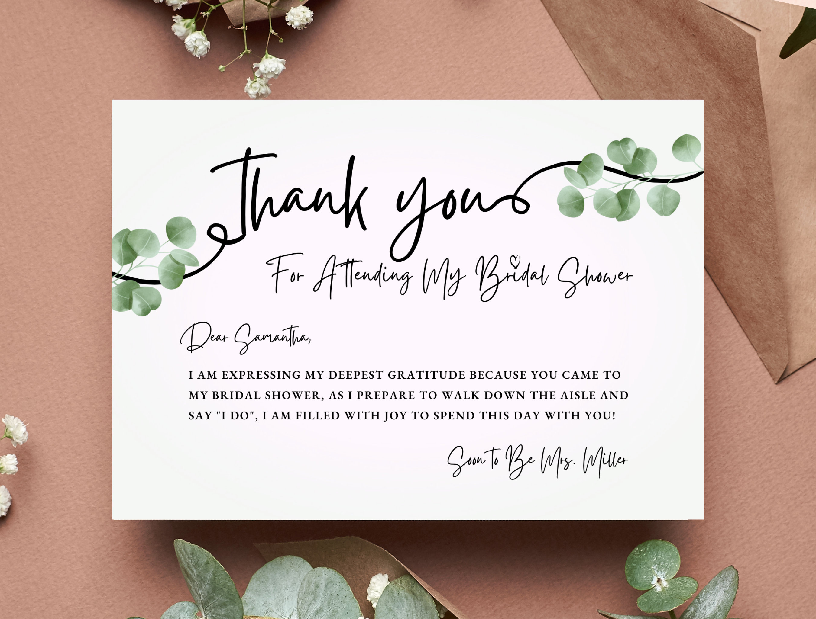 Bridal Shower Thank You Card Modern Minimalist Bridal Shower - Etsy