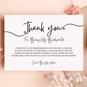 Bridesmaid Thank You Card Editable Bridesmaid Gift Box Inserts Thank ...