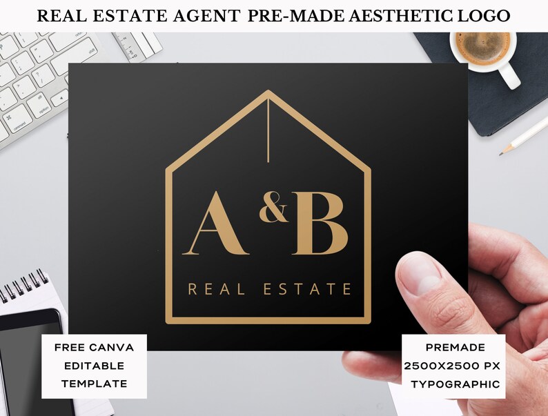 Premade Real Estate Realtor Logo DIY Pre-made Agent Logo Design with House Branding Canva Editable Template Canva Broker Elegant Logo image 2