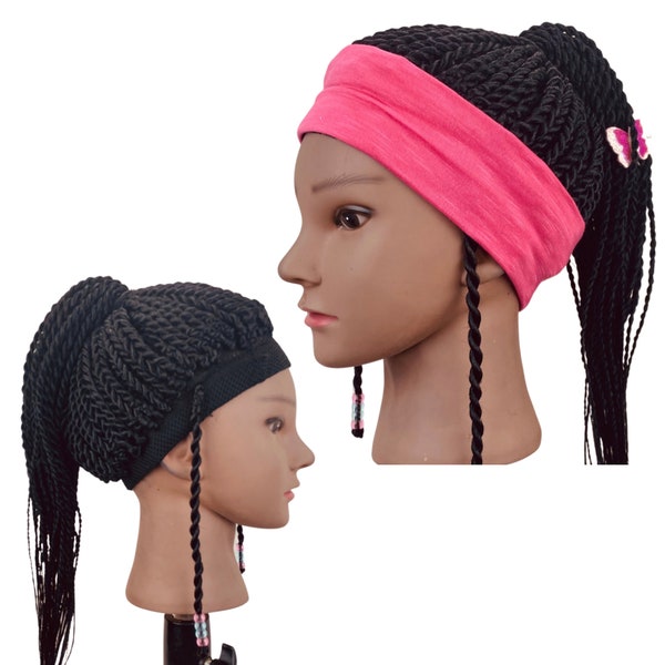 Kids Wig Senegalese twist Ponytail  Headband wig for girls Teens Synthetic wigs Hair loss age 4 to 12years