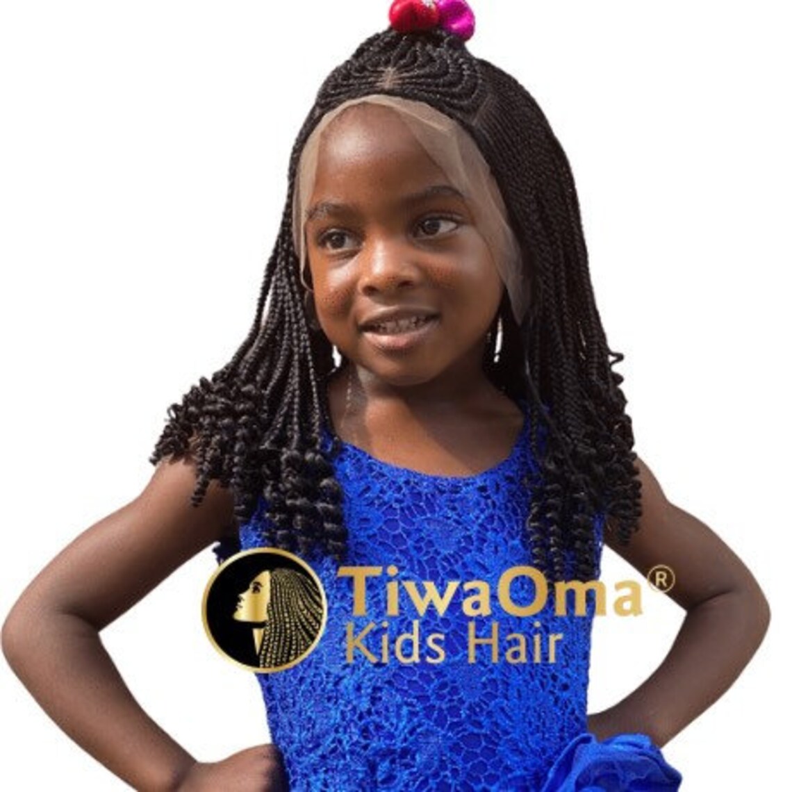 Children Alopecia Lace Braided Wig, 3 Step Ponytail Synthetic Wig for