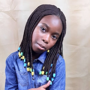 Princess transparent lace closure braided wig. Kids synthetic Cornrow box braid Kanekalon wigs for children and Teens ages 5 to 12years
