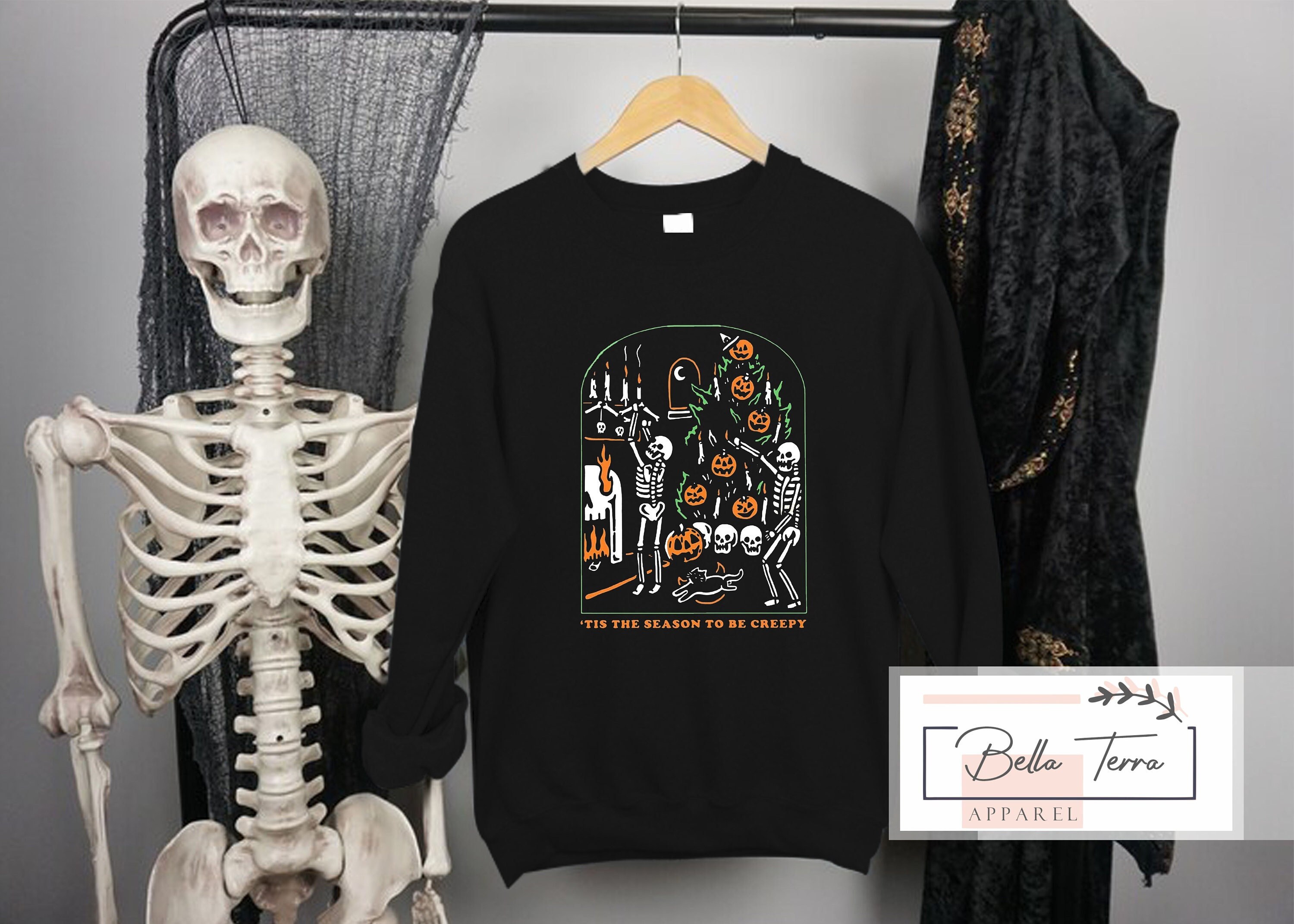 Discover Tis The Season To Be Creepy Skeleton, Halloween Skeleton Sweatshirt, Halloween Creepy Sweathirt, Creepy Sweatshirt, Halloween Sweatshirt