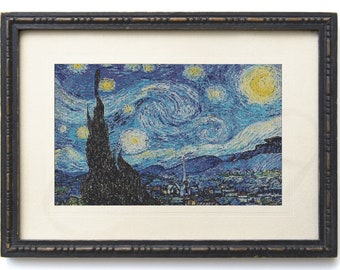 Custom Cross Stitch Pattern, Starry Night by Dutch Post Impressionist Painter Vincent Van Gogh, PDF Download.