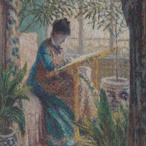 Madame Monet Embroidering (1875) by Claude Monet, Custom Cross Stitch Pattern, Printable PDF