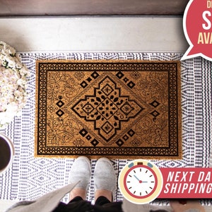 Geometric Rug, Unique Welcome Mat, Modern Gift, Closing Gift, Geometric Doormat, Housewarming Gift, New Home Gift, Coir Door Mat