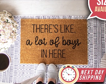 There's Like A Lot Of Boys In Here Doormat, Family Welcome Mat, Funny Housewarming Gift