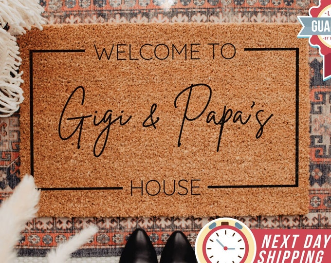 Welcome to Gigi and Papa's House Doormat, Gift Grandparent, Personalized Doormat, Fathers Day, Mothers Day, Gift for Grandparents