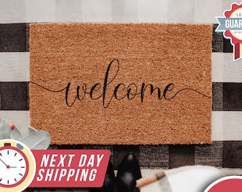 Welcome Doormat, Custom Doormat, Welcome Mat Door Mat, Front Porch Decor, Wedding Gift, Welcome Cursive Script Door Mat, Housewarming Gift