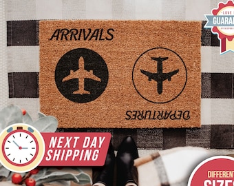 Departures Arrivals Door mat, Housewarming gift, Reversible Doormat, Home Doormat, Pilot Gift, Airplane, Welcome mat, Closing Gift