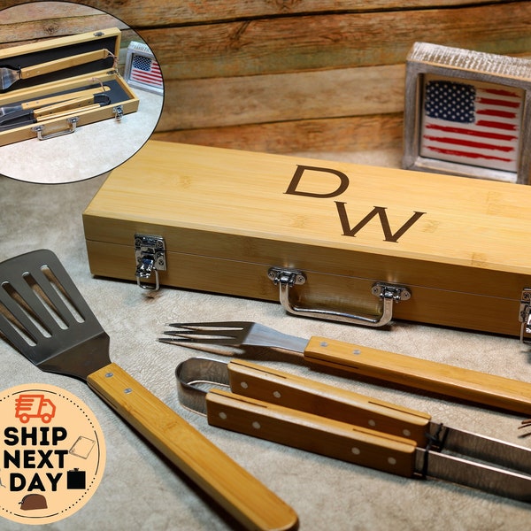 Custom BBQ Set, Personalized Grill Set, BBQ Tool Set, Engraved Grill Tool,  Father's Day Gift, Man Grill Gift Idea, Dad Gift from Kids-Wife