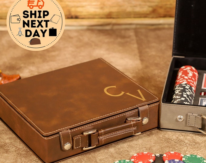 Engraved Poker Set For Him Custom Poker Set 100 Chips Christmas Gifts for Family Wedding Gifts Personalized Poker Set