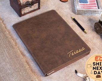 Personalized Leather Portfolio, Leather Portfolio With Zipper, Custom Notepad, Vegan Leather, Custom Notepad Cover, Letter Size Portfolio