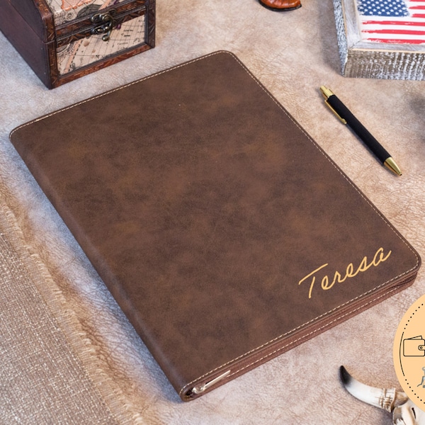 Personalized Leather Portfolio, Leather Portfolio With Zipper, Custom Notepad, Vegan Leather, Custom Notepad Cover, Letter Size Portfolio