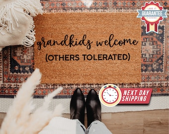 Grandkids Welcome Here Doormat, Grandparents Gift, Mothers Day Gift, Welcome Mat for Grandparents, Mothers Day Gifts for Nana, Custom Gift