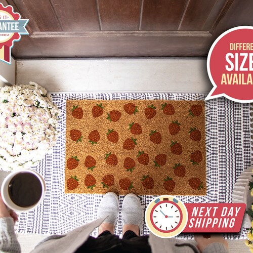 Strawberry Coir Doormat, Cute Summer Decor, Welcome Mat