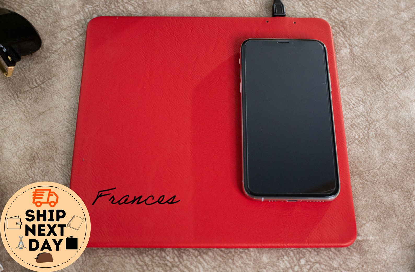 Custom Leather Charging Mat personalized Phone Charger Etsy