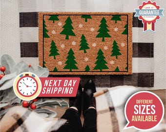 Christmas Trees Home Doormat, Holiday Season Welcome Mat, Winter Decorations, Entryway Decor, Porch Decor, Coir Mat, Gift for Christmas