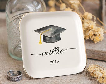 Personalized Graduation Cap Ceramic Ring Dish, Keepsake Trinket Tray
