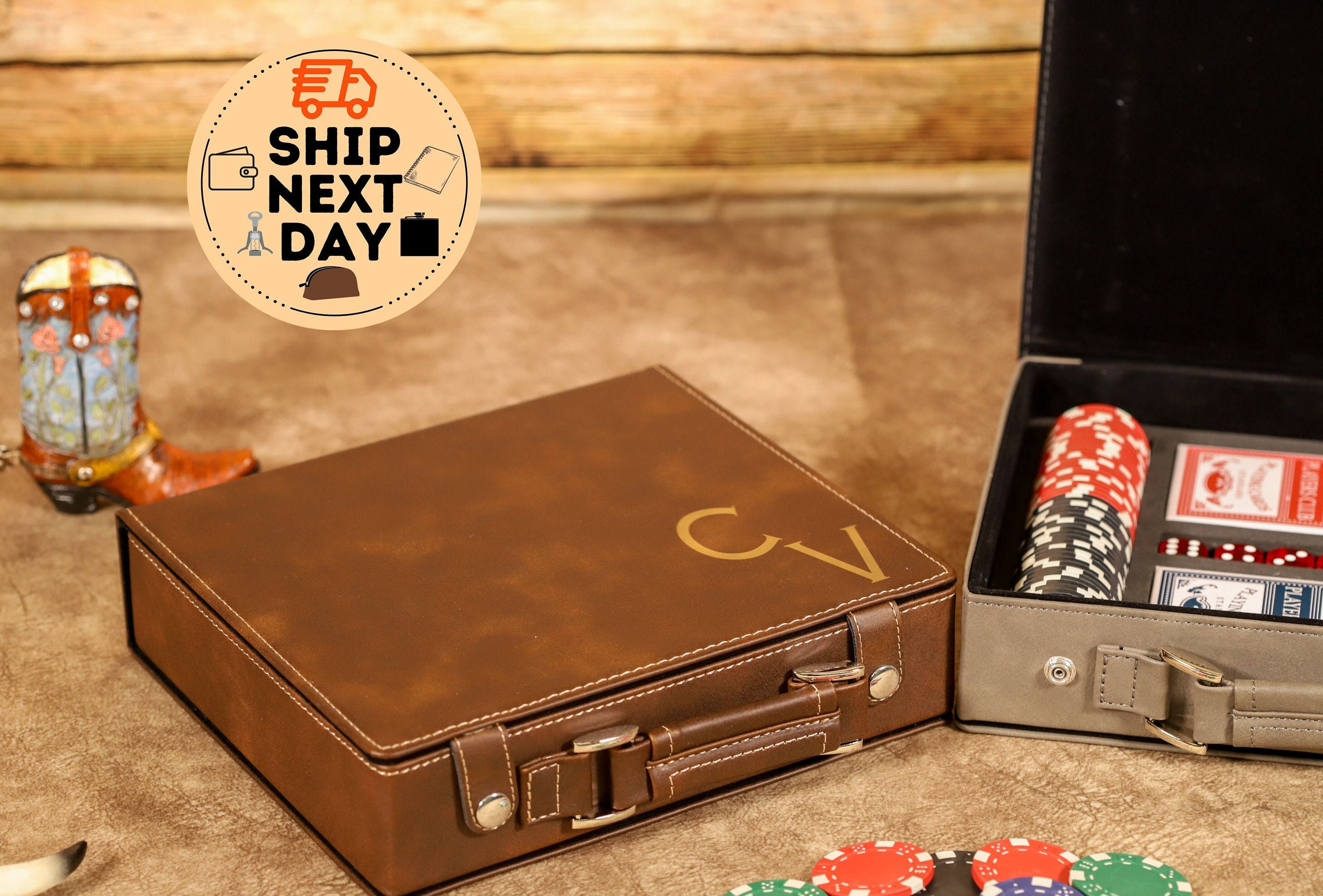 Engraved Poker Set For Him Custom Poker Set 100 Chips Christmas Gifts for Family Wedding Gifts Personalized Poker Set