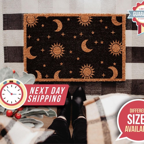 Doormat Sun and Moon Pattern, Welcome doormat, Stars Orange Galaxy Space Doormat, Welcome Mat, New Home Gift, Fall decor, Housewarming Gift