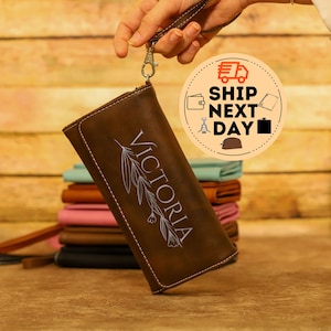 Cartera personalizada para mujer, cartera personalizada, regalo para ella, monedero grabado para mamá, regalo de Navidad, cartera de cuero personalizada para ella, regalo para mamá