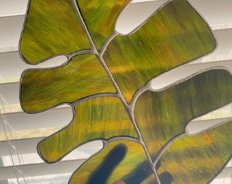 Monstera Leaf Stained Glass Plant Wall Hanging by Depressed Girl Goods