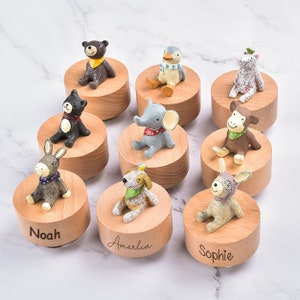 Caja de música de animales personalizada, caja de música personalizada, regalo de baby shower, caja de música de madera grabada, regalo de cumpleaños para bebé, regalo de Navidad