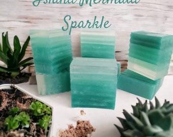 Island Mermaid Sparkle Soap, Glycerin Soap, Bath Bar, Gifts for her, cruelty free, Ombre Glitter bath bar, rejuvenates, Ombre Soap Bar