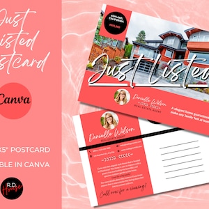 Just Listed Real Estate Postcard, Spring 2022 Farming Card, Real Estate Marketing, Real Estate Templates Canva, Postcard Template