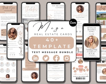Pacchetto di biglietti da visita digitali con testo per il settore immobiliare Marketing immobiliare / Modello Canva / Biglietti da visita con messaggio di testo per la ricerca di potenziali clienti, Buoni regalo con testo