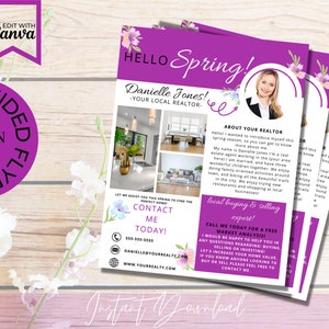 Carta de Bienes Raíces, Carta de Primavera del Agente de Bienes Raíces, Marketing inmobiliario, Carta de Hola Vecino del Agente Inmobiliario, Folleto de Agricultura del Agente Inmobiliario, Canva