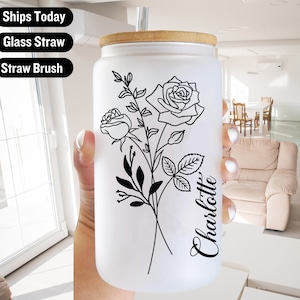 To Go Iced Coffee Cup, Geboortebloembeker met naam, Iced Coffee Cup, Iced Coffee Glass met deksel en rietje, sippy cup met naam - Gepersonaliseerd