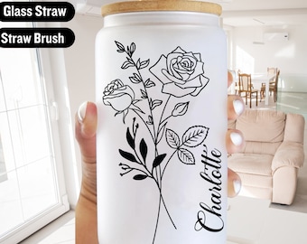 To Go Iced Coffee Cup,Birth Flower Cup With Name,Iced Coffee Cup,Iced Coffee Glass With Lid And Straw,sippy cup with name -Personalized